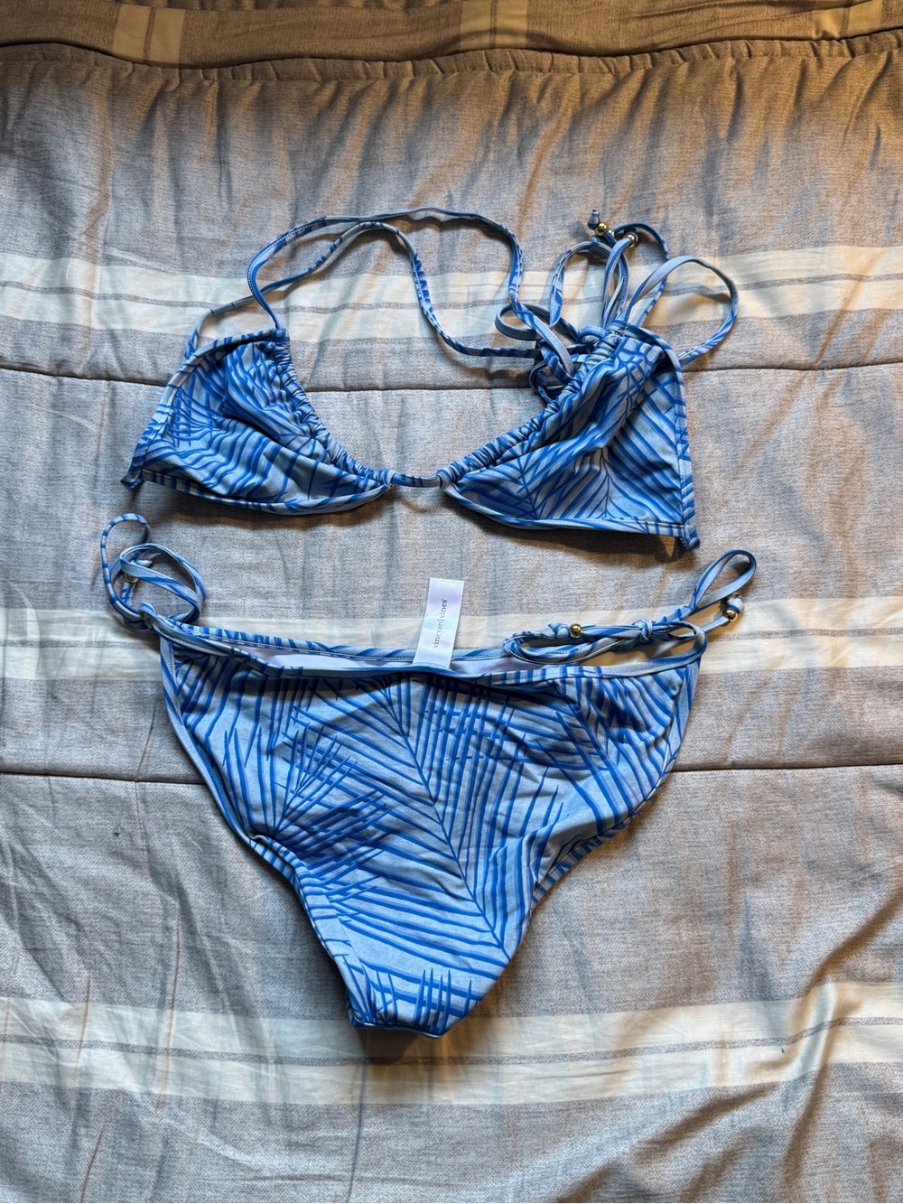 Vineyard Vines Blue Palm Print Triangle Bikini Bottoms-XXS Top-XS
